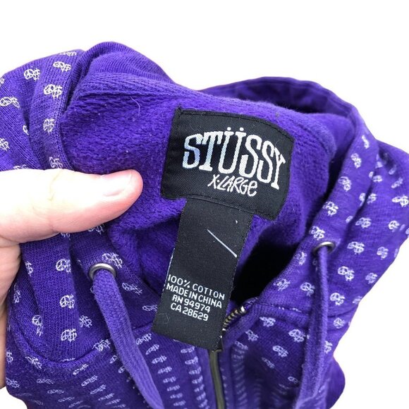 Vintage Stussy Monogram Hoodie XL Purple - Picture 3 of 13